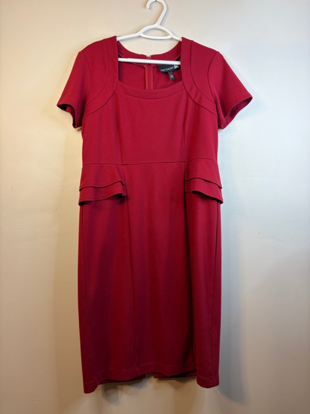 Antthony Design Studio Burgundy Red Peplum Sheath Midi Dress Size Large #294